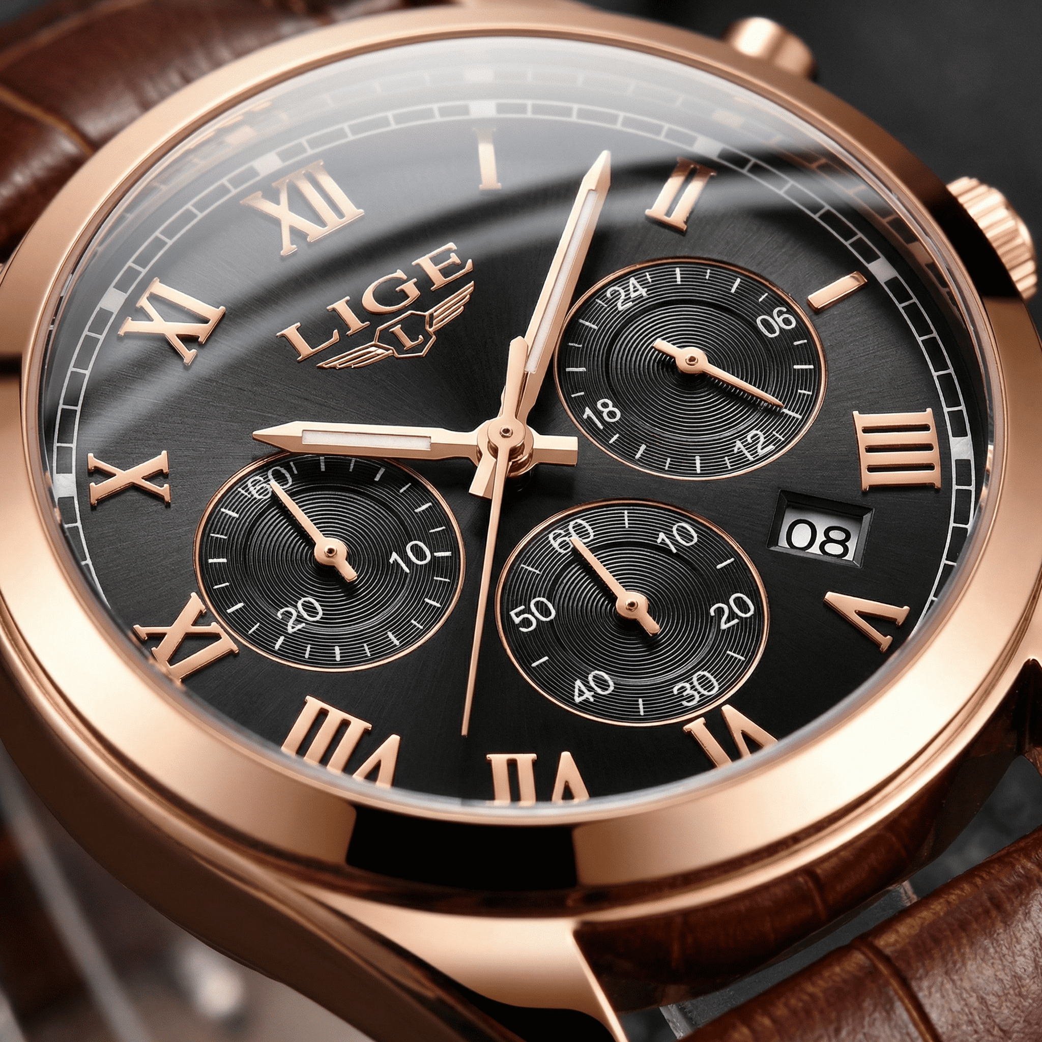 Reloj Hombre Deportivo Elegante Rose Gold con Cronógrafo y Fecha 30M